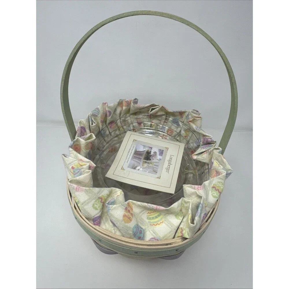 Longaberger 2004 Whitewash Easter Basket + Protector Set, Liner, Bunny Tie On